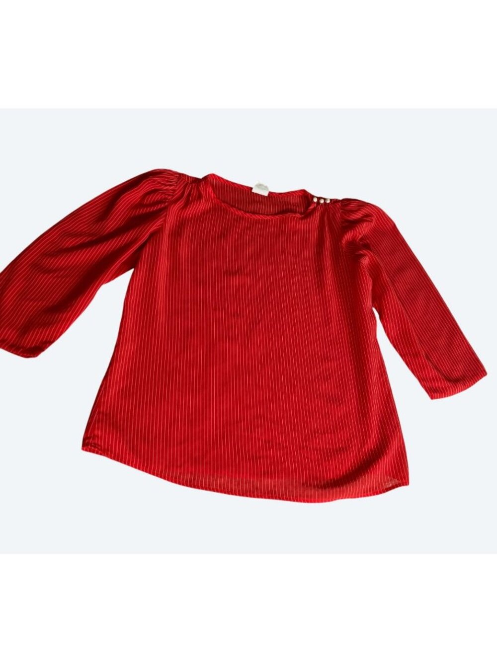 Topson Downs Red & White Striped Womens Blouse Large Polyester Puff Sleeve - Picture 14 of 15